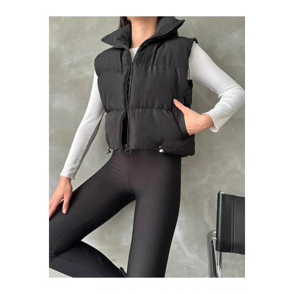 Kadın Kısa Crop Şişme Yelek