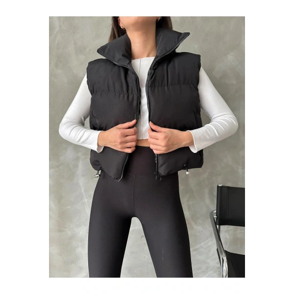 Kadın Kısa Crop Şişme Yelek