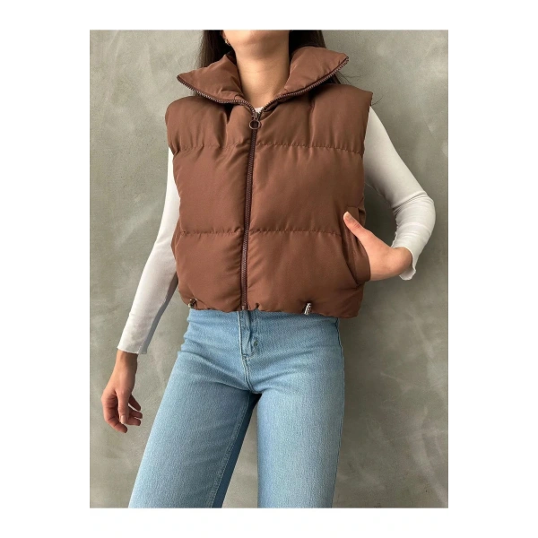 Kadın Kısa Crop Şişme Yelek