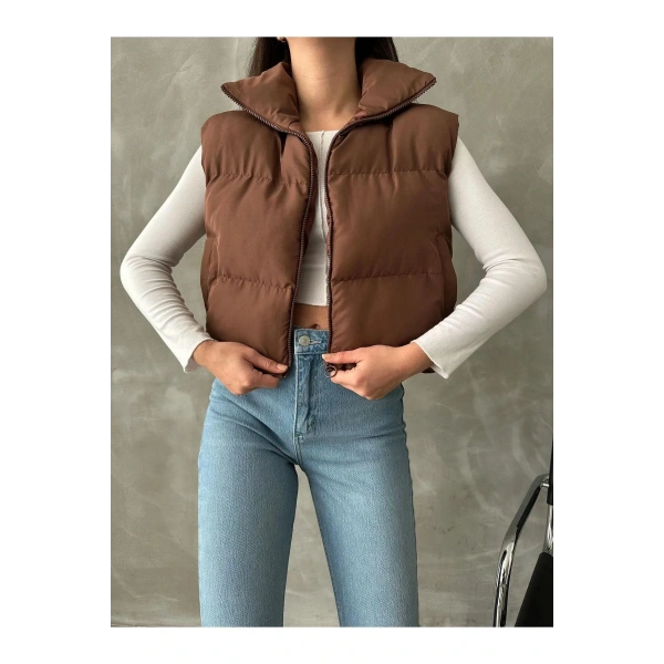 Kadın Kısa Crop Şişme Yelek