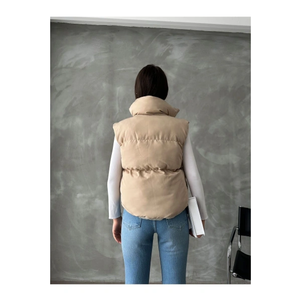 Kadın Krem Dik Yaka Şişme Yelek