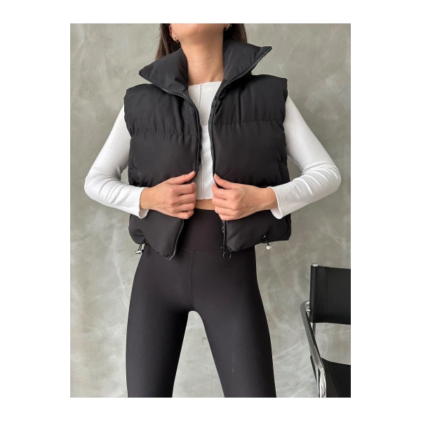 Kadın Siyah Dik Yaka Şişme Yelek