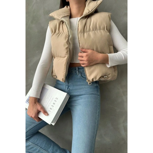 Kadın Kısa Crop Şişme Yelek