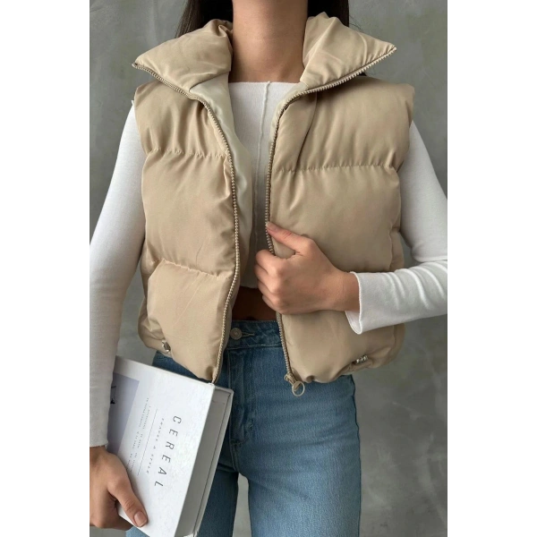 Kadın Kısa Crop Şişme Yelek