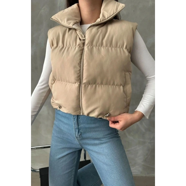 Kadın Kısa Crop Şişme Yelek