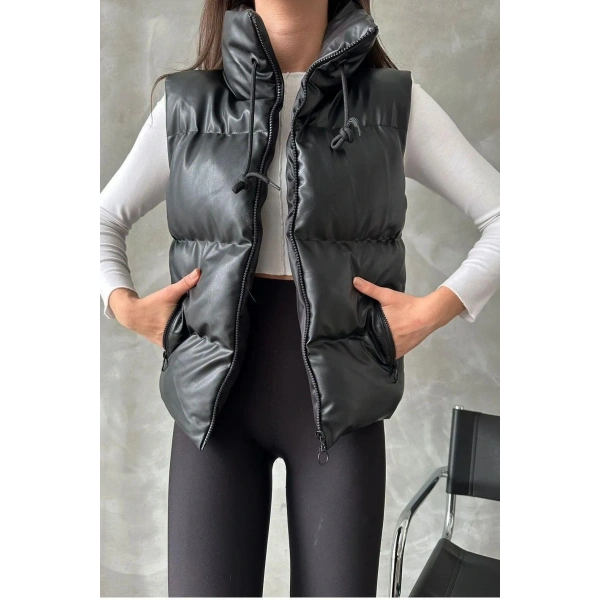 Kadın Kısa Crop Şişme Yelek