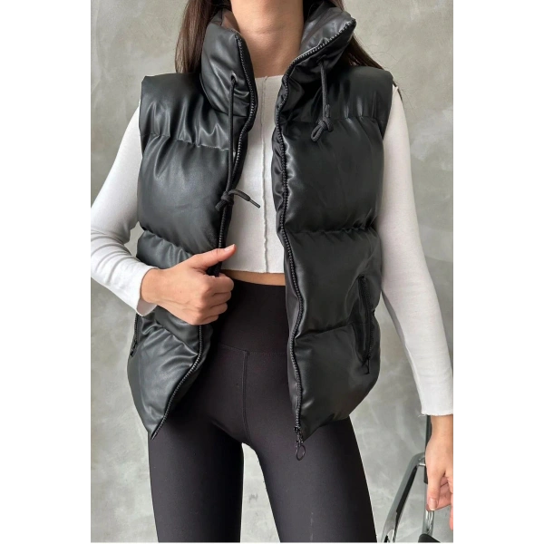 Kadın Kısa Crop Şişme Yelek