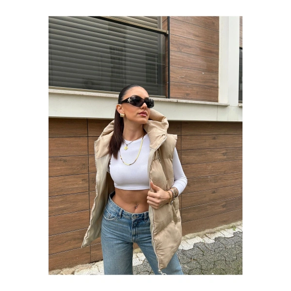 Kadın Krem Oversize Şişme Yelek