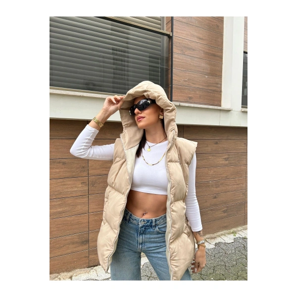 Kadın Krem Oversize Şişme Yelek