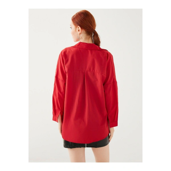Kadın Kırmızı Oversize Uzun Basic Gömlek