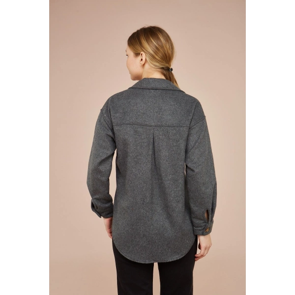 Kadın Antrasit Kaşe Pamuklu Oversize Ceket Gömlek