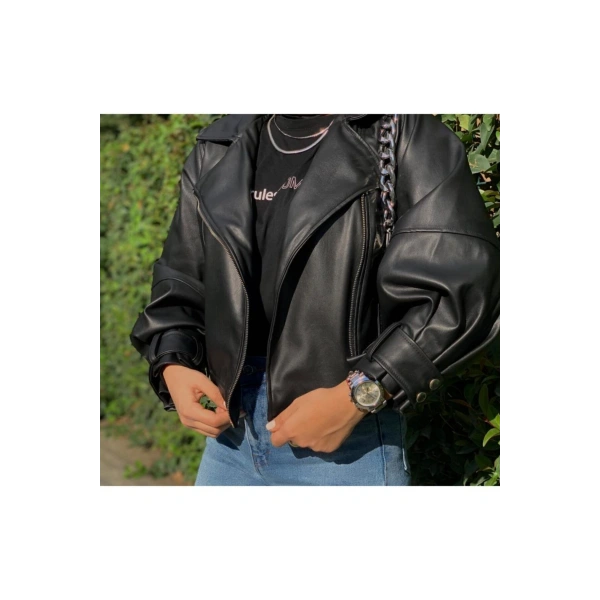 Siyah Balon Kol Deri Ceket