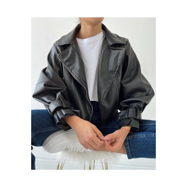 Siyah Balon Kol Deri Ceket