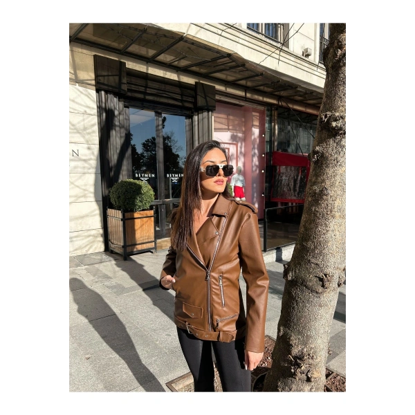 Kadın Oversize Biker Deri Ceket