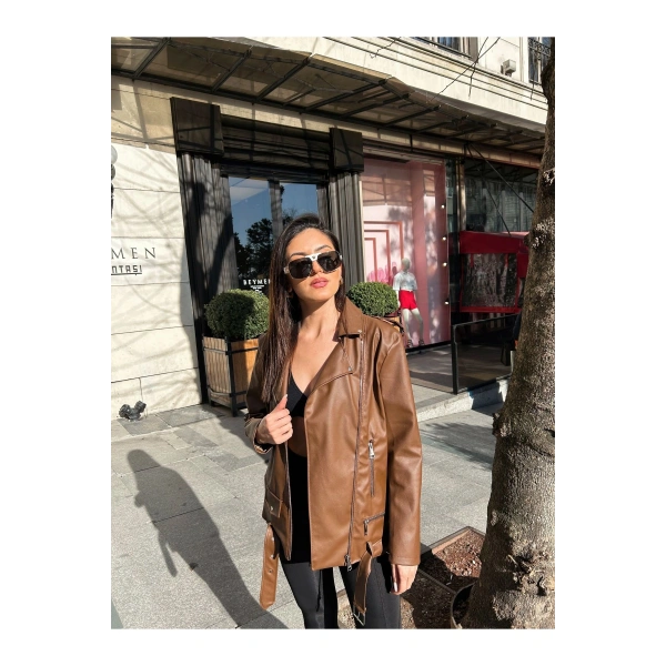 Kadın Oversize Biker Deri Ceket