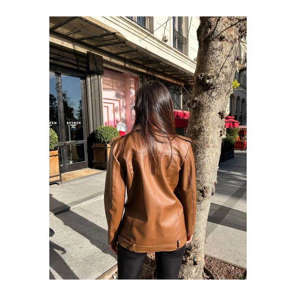 Kadın Oversize Biker Deri Ceket