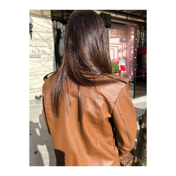 Kadın Oversize Biker Deri Ceket