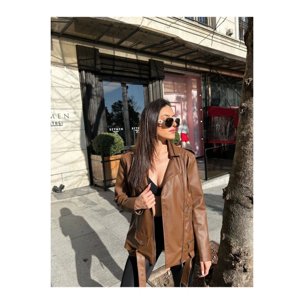 Kadın Oversize Biker Deri Ceket