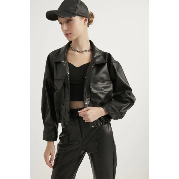 Kadın  Detaylı Suni Deri Ceket