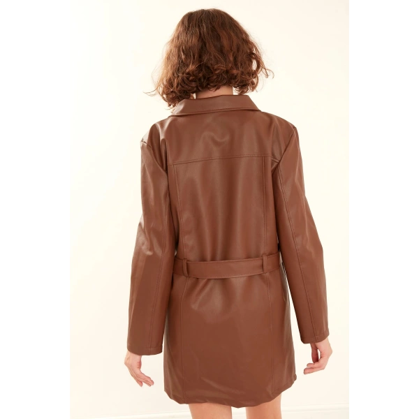 Kadın Kahve Deri Pardesü Ceket