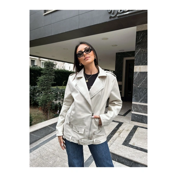 Kadın Oversize Biker Deri Ceket