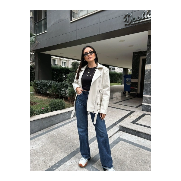Kadın Oversize Biker Deri Ceket