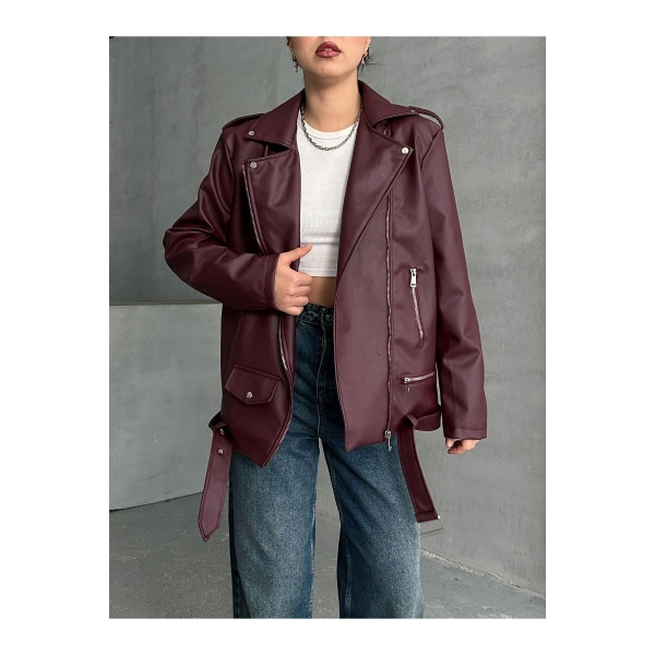 Kadın Oversize Biker Deri Ceket