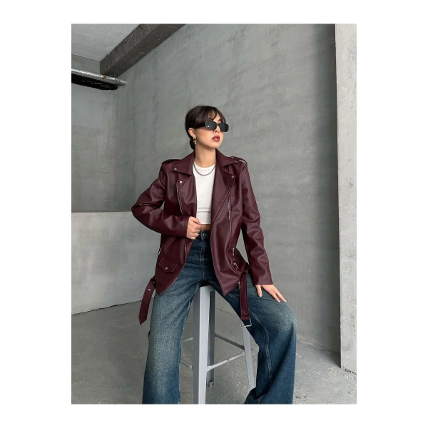 Kadın Oversize Biker Deri Ceket