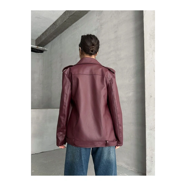 Kadın Oversize Biker Deri Ceket