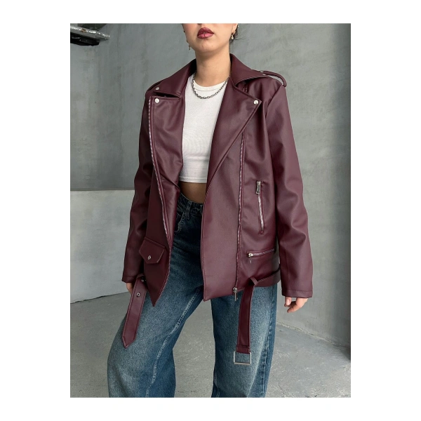 Kadın Oversize Biker Deri Ceket