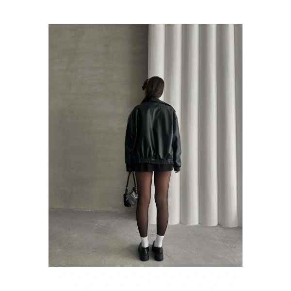 Unisex Oversize Vintage Siyah Deri Ceket