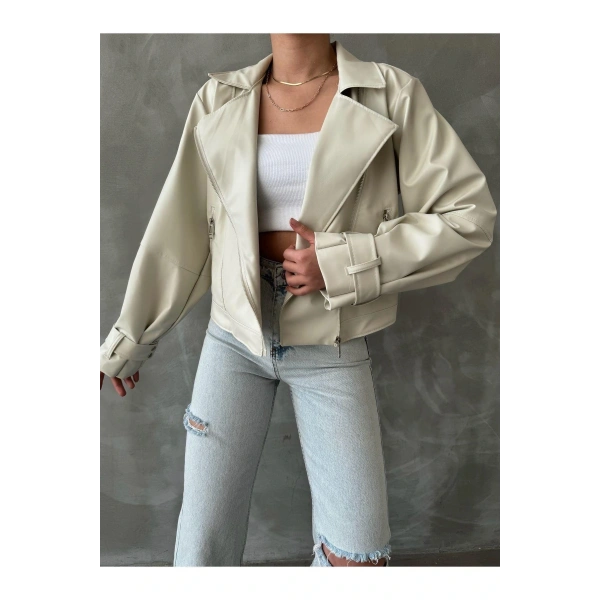 Suni Deri Geniş Kollu Bomber Ceket