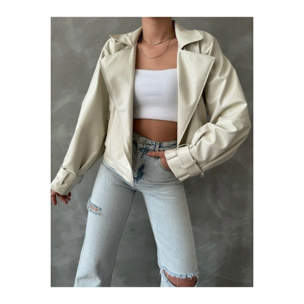 Suni Deri Geniş Kollu Bomber Ceket