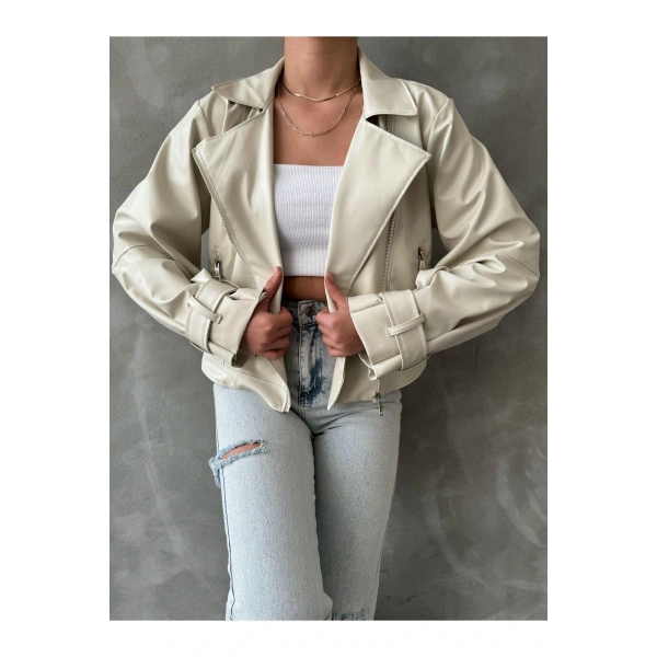 Suni Deri Geniş Kollu Bomber Ceket