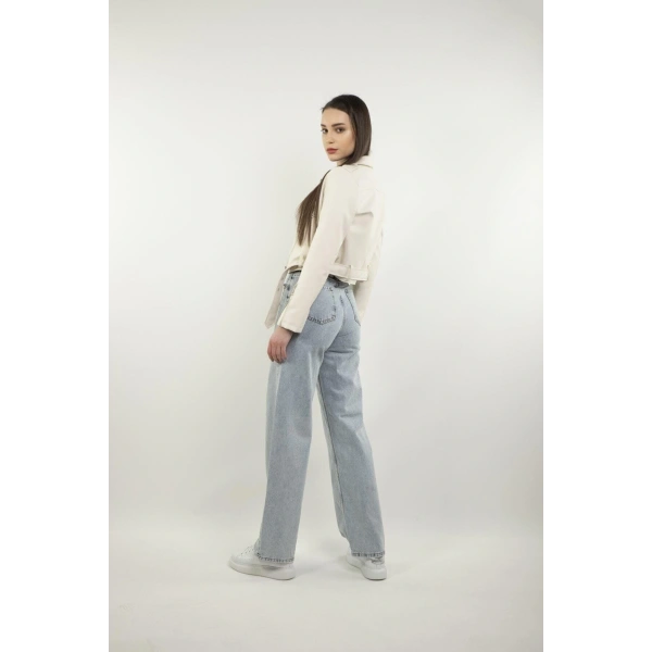 Metal Fermuarlı Kadın Beyaz Deri Ceket ( X-bı )