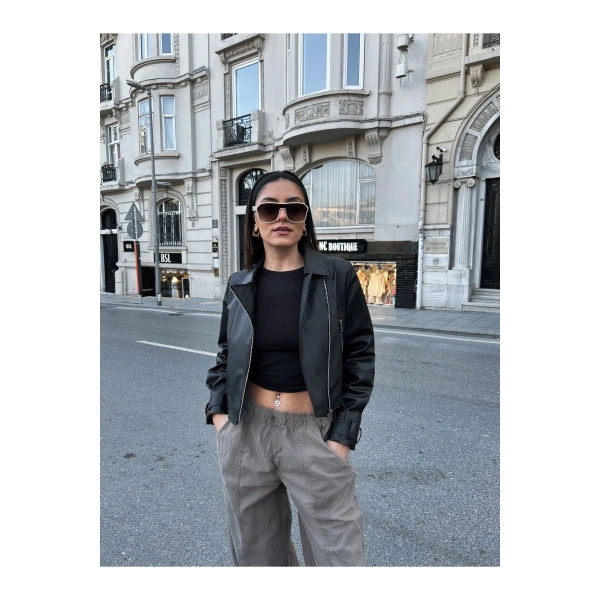 Kadın Balon Kol Deri Ceket