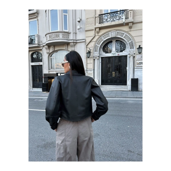 Kadın Balon Kol Deri Ceket