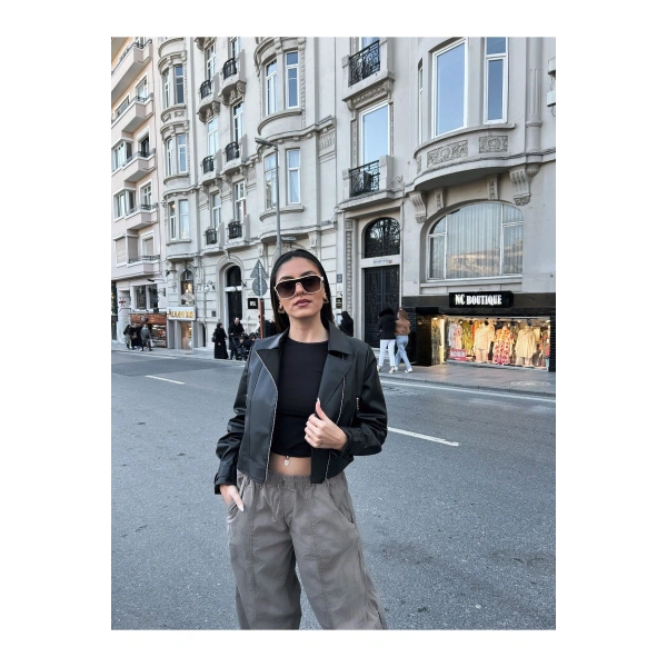 Kadın Balon Kol Deri Ceket