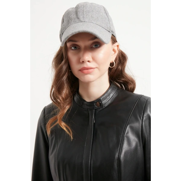 Kadın Siyah Yakasız Hakiki Deri Ceket