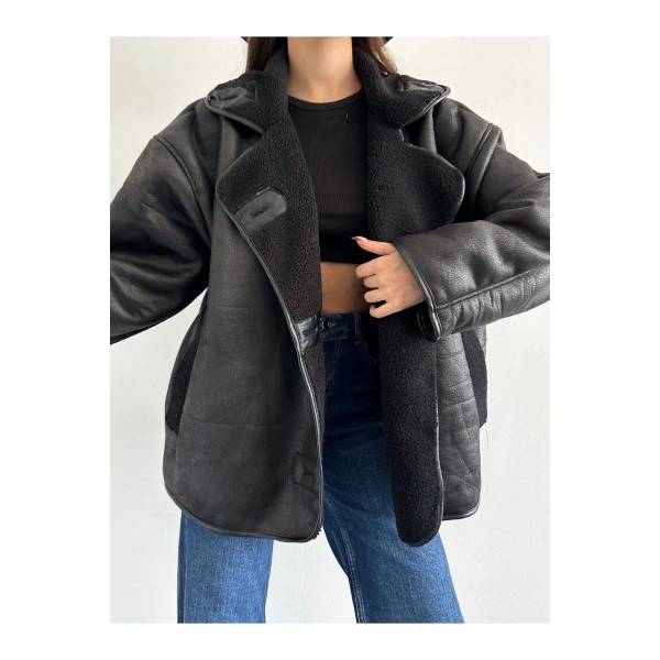 Dokulu Süet İçi Kürk Oversize Zr Mont