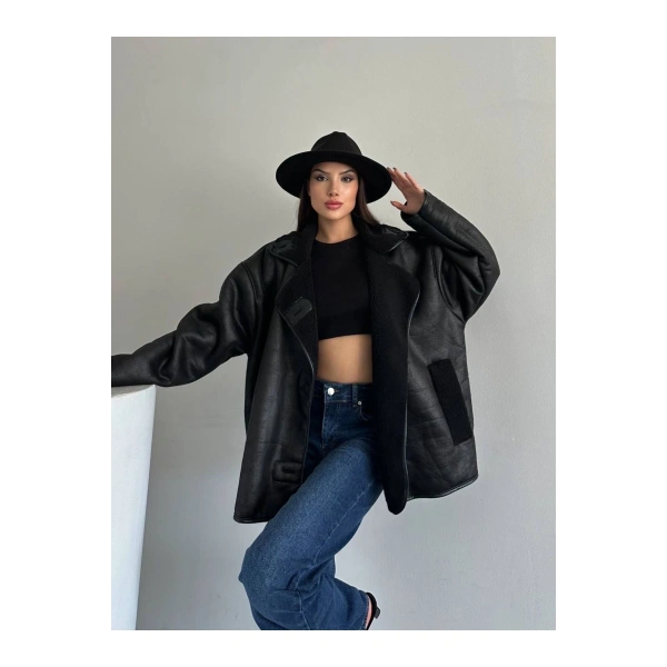 Dokulu Süet İçi Kürk Oversize Zr Mont