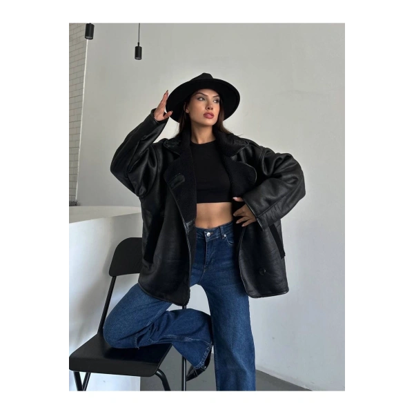 Dokulu Süet İçi Kürk Oversize Zr Mont