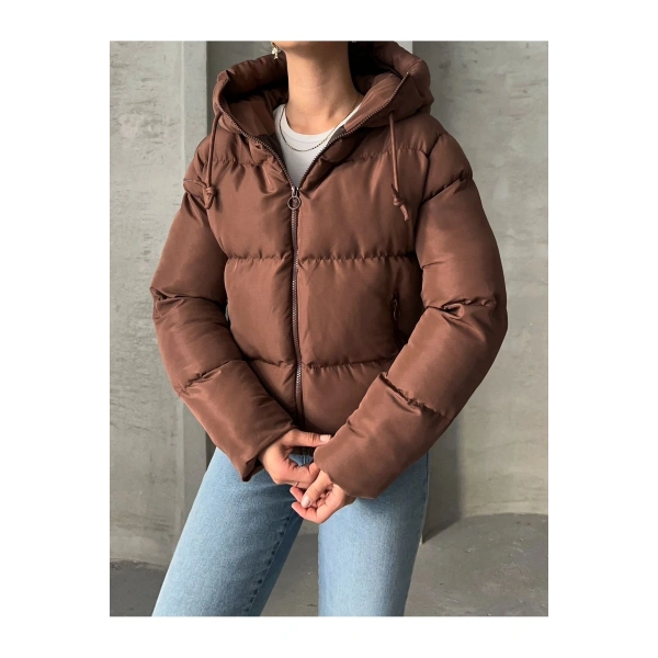 Kadın Kahve Kapüşonlu Mont