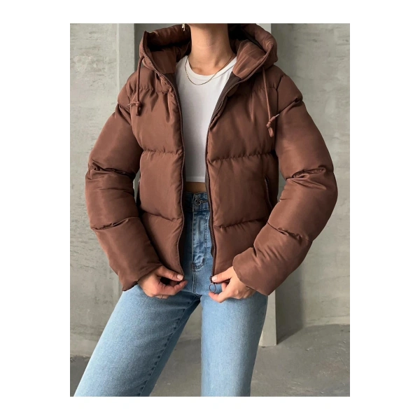 Kadın Kahve Kapüşonlu Mont