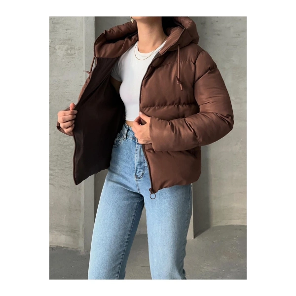 Kadın Kahve Kapüşonlu Mont