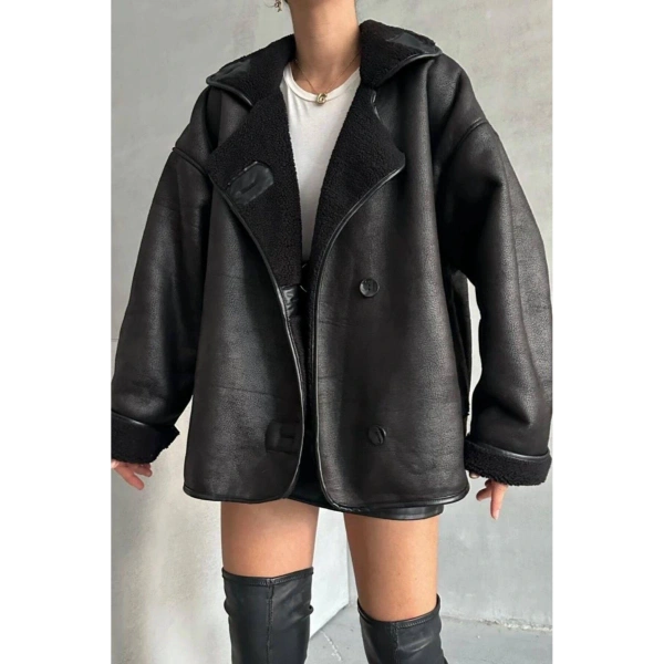 Dokulu Süet İçi Kürk Oversize Zr Mont