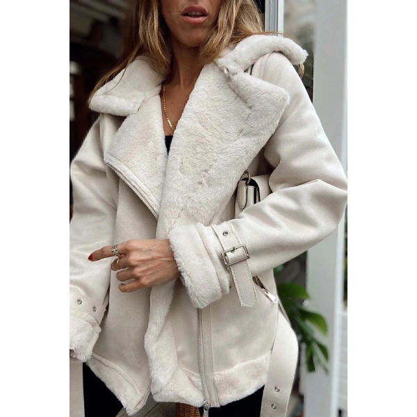 Yeni Sezon Kadın Içi Rapitli Kemer Detaylı Zr Deri Süet Mont LQ