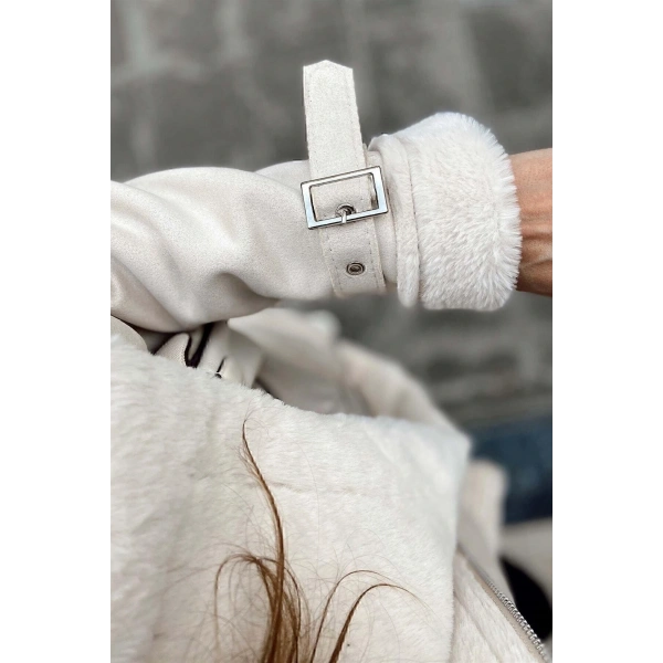 Yeni Sezon Kadın Içi Rapitli Kemer Detaylı Zr Deri Süet Mont LQ