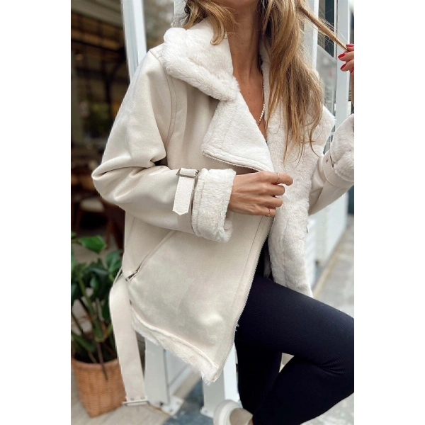 Yeni Sezon Kadın Içi Rapitli Kemer Detaylı Zr Deri Süet Mont LQ
