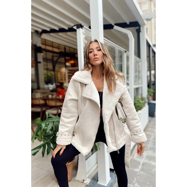 Yeni Sezon Kadın Içi Rapitli Kemer Detaylı Zr Deri Süet Mont LQ